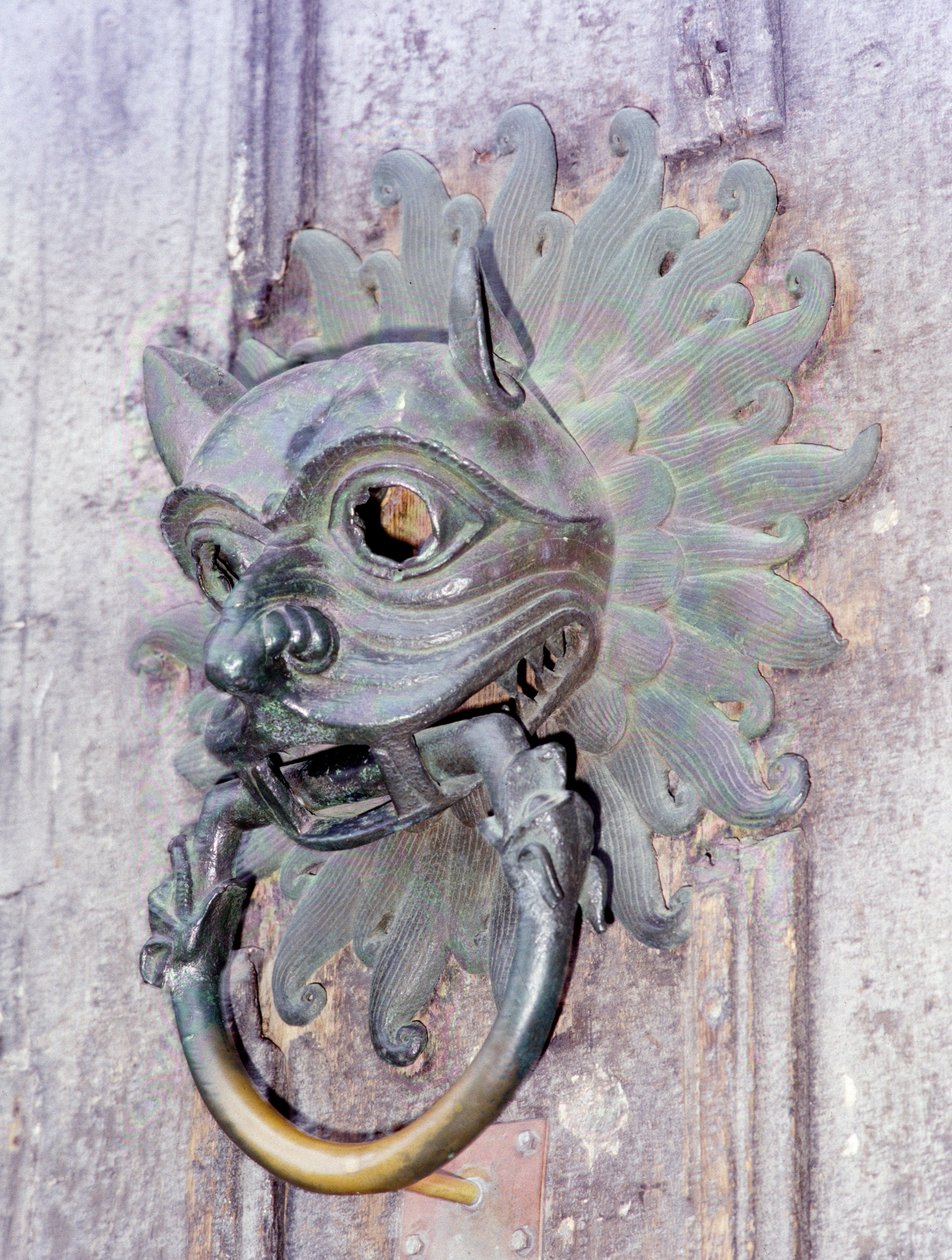 Durham Cathedral Sanctuary Knocker, kopi af original bronze fra det 12. århundrede (foto) af School English