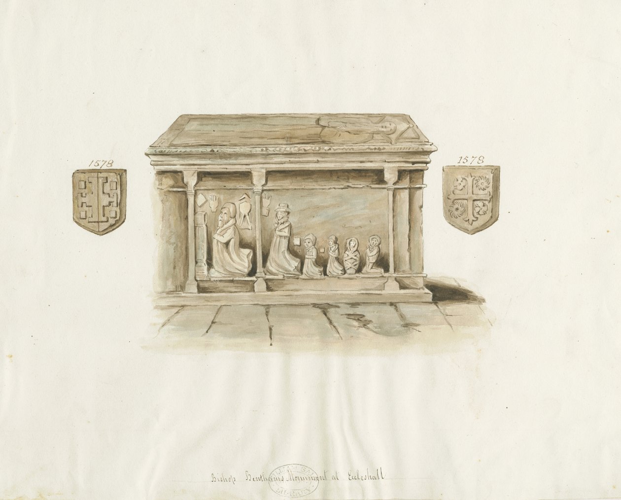 Eccleshall Church: Biskop Benthams grav: vandfarvemaleri, nd [?19. årh.] (maleri) af School English