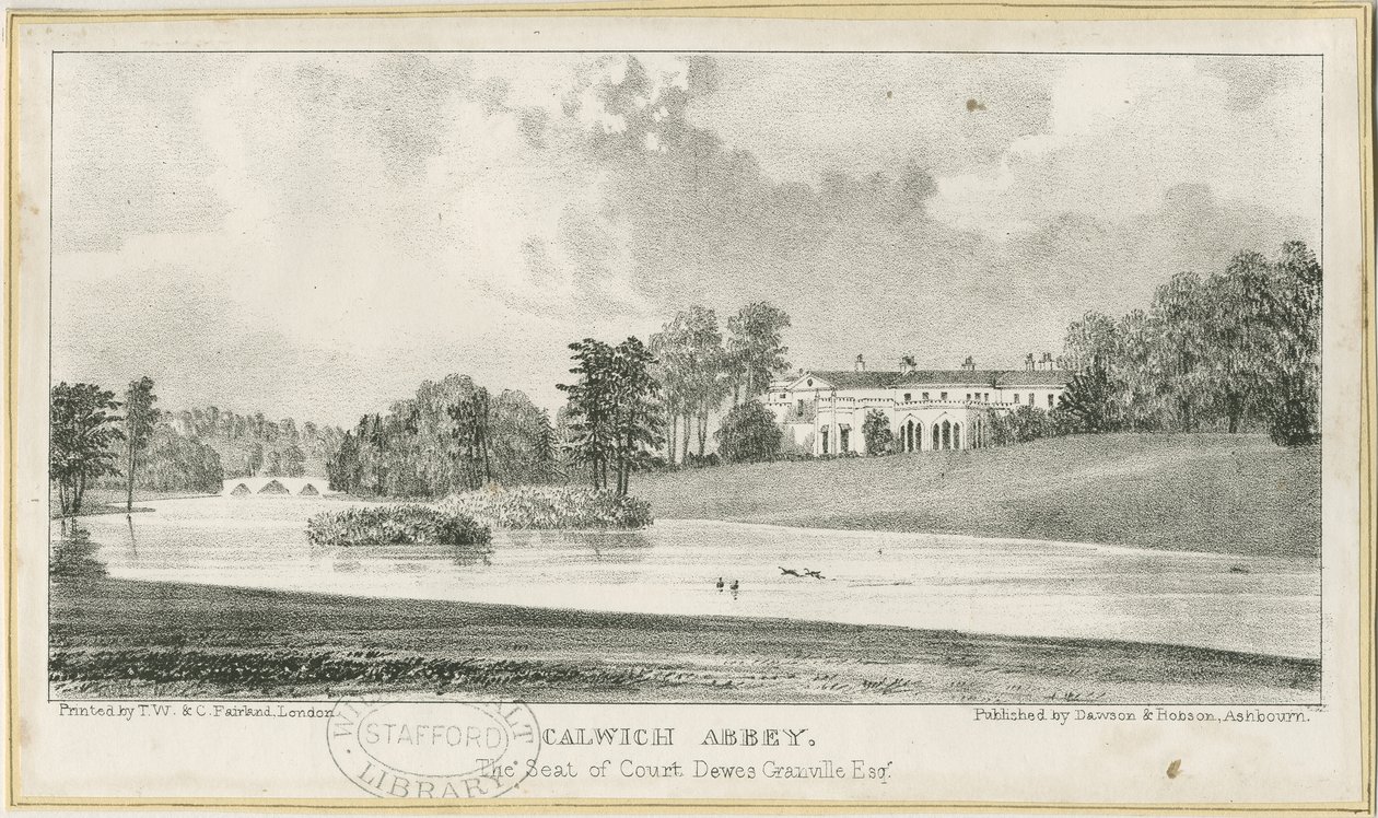 Ellastone - Calwich Abbey: litografi, nd [c.1839] (tryk) af School English