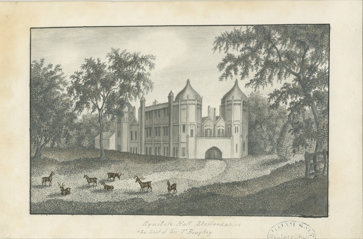 Forton - Aqualate Hall: blyantstegning, nd [1800-tallet] (tegning) af School English