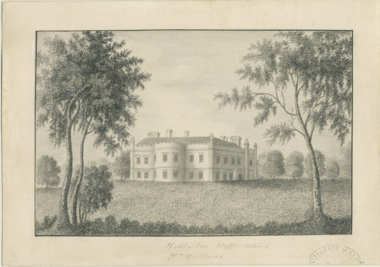 Hatherton Hall: blyantstegning, nd [c 1860] (tegning) af School English