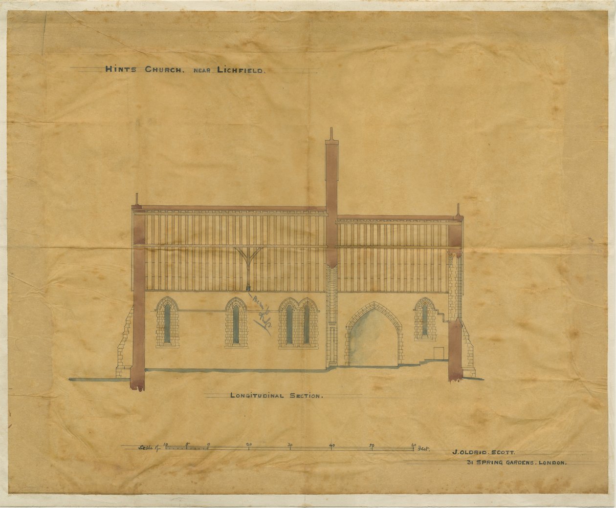 Hints Church: sporing, og [?1800-tallet] (tegning) af School English