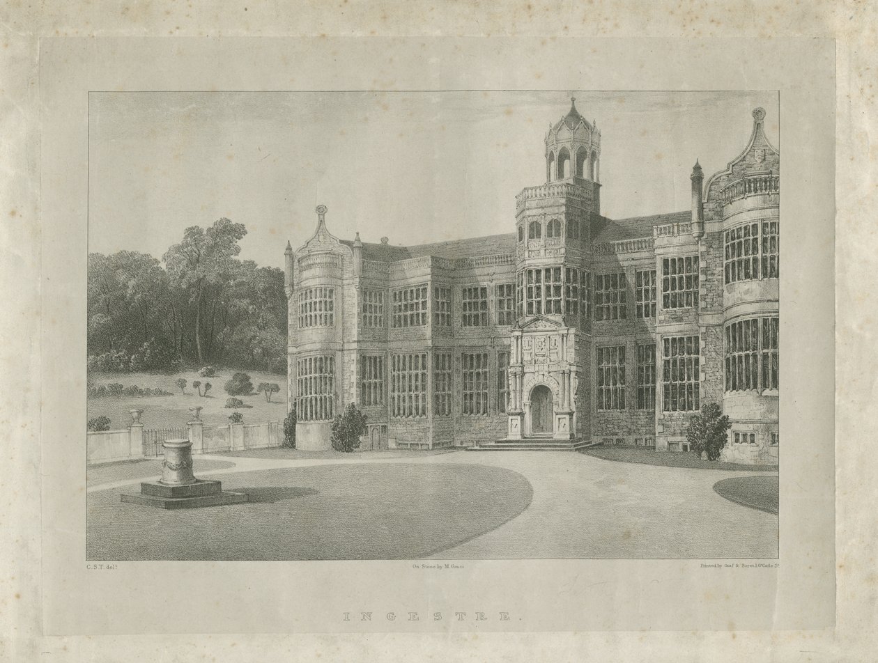 Ingestre Hall: litografi, nd [c 1840] (tryk) af School English