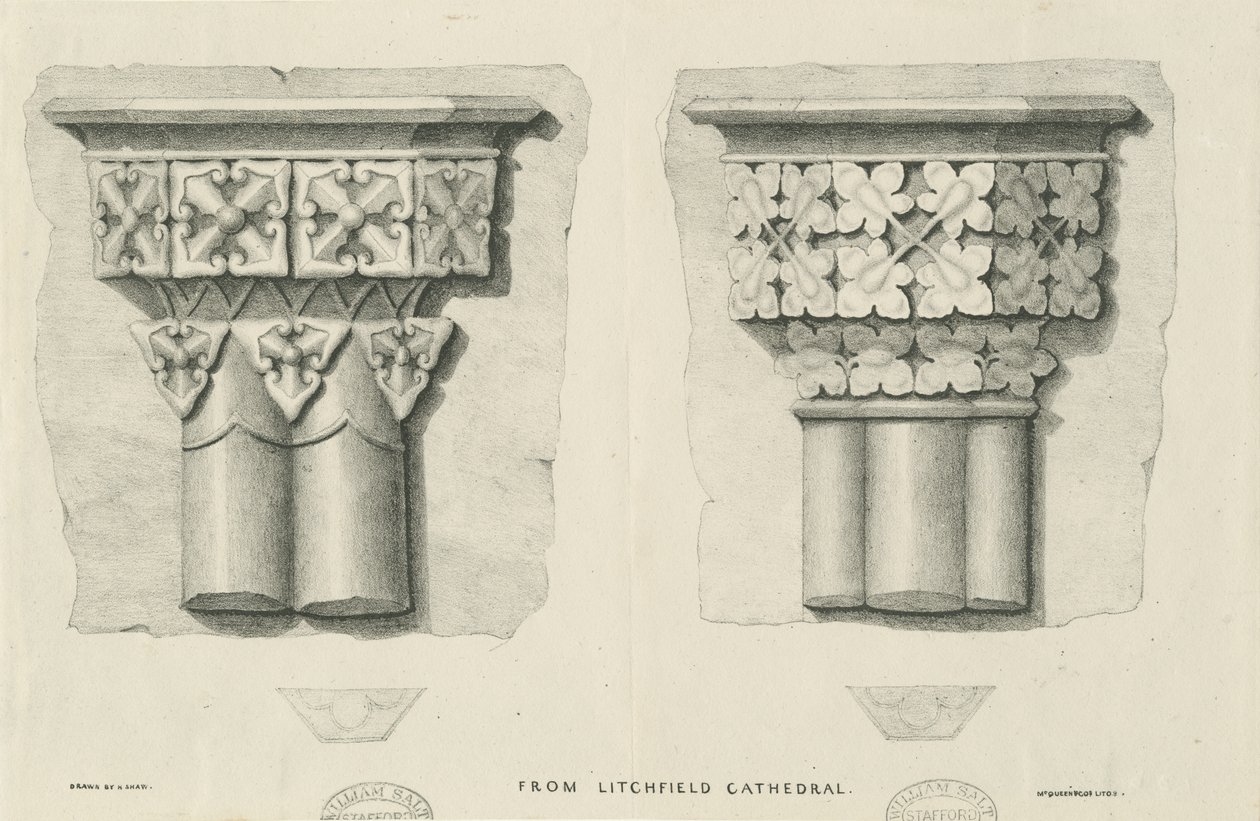 Interiør af Lichfield Cathedral - Udskåret løv: litografi og [? 1800-tallet] (tryk) af School English