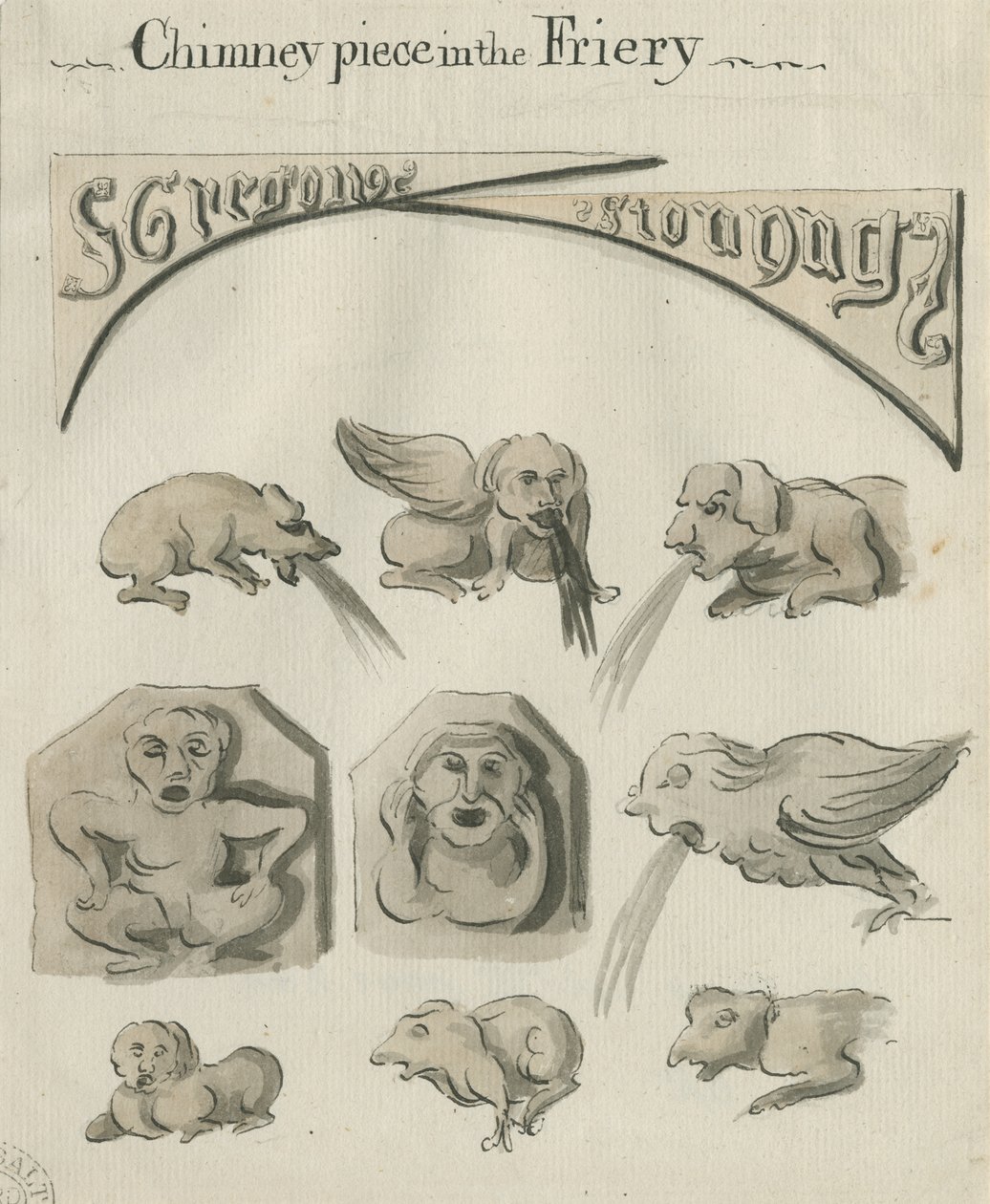 Lichfield - Chimney Piece in the Friary: pen og vask tegning, nd [?sent 18. århundrede] (tegning) af School English