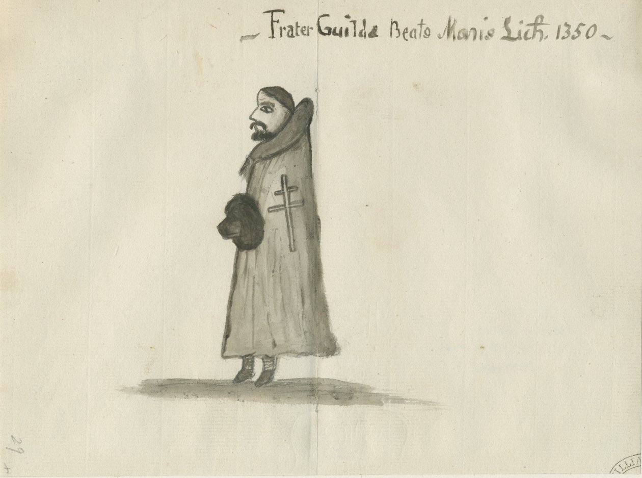 Lichfield - Guildhall [Guildsman]: vasketegning og [?1700-tallet] (tegning) af School English