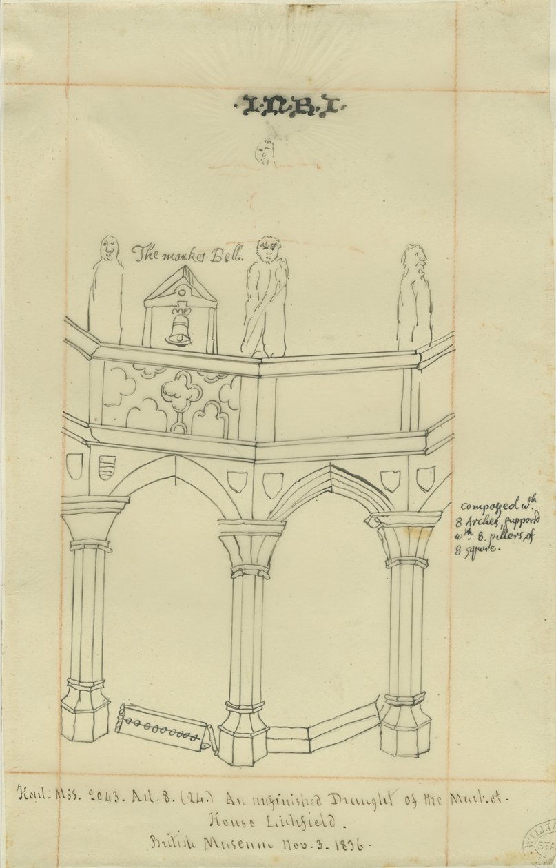 Lichfield - Market Place: sporing, 3. november 1836 (tegning) af School English
