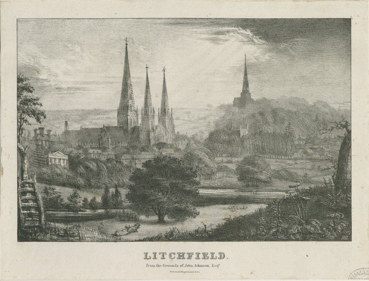 Lichfield - North West View: litografi, og [?19. århundrede] (tryk) af School English