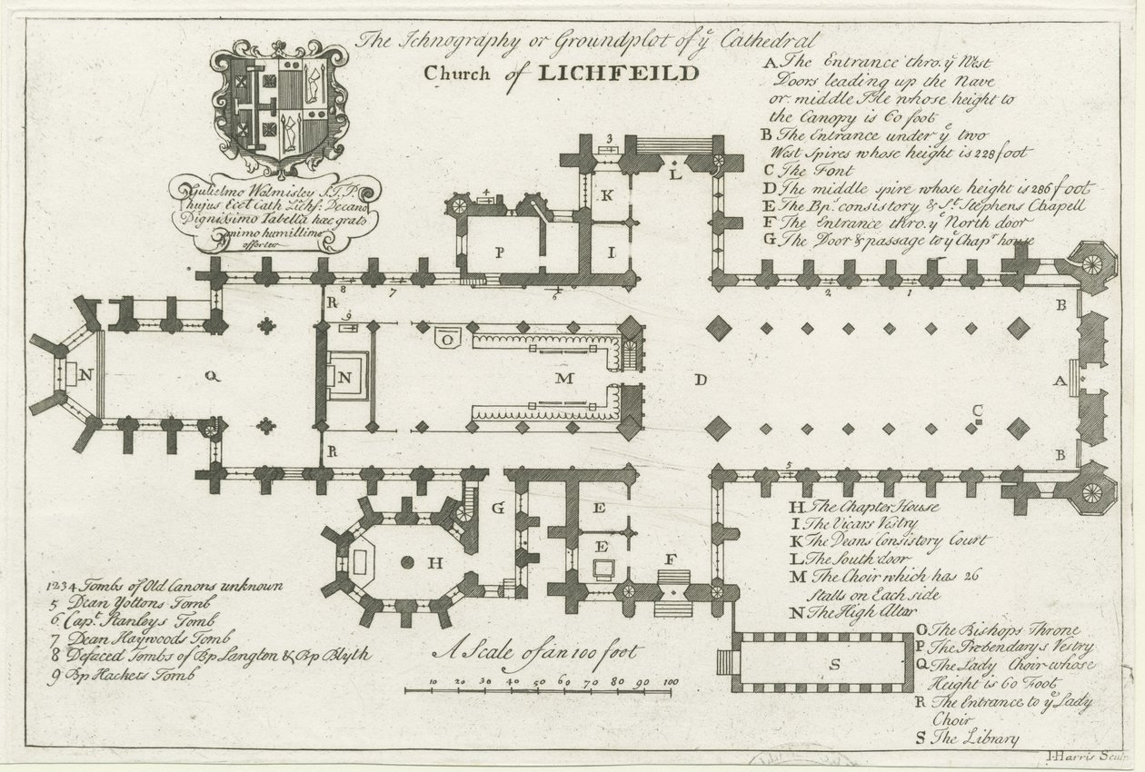 Lichfield Cathedral - Grundplan: gravering og [begyndelsen af det 18. århundrede] (tryk) af School English