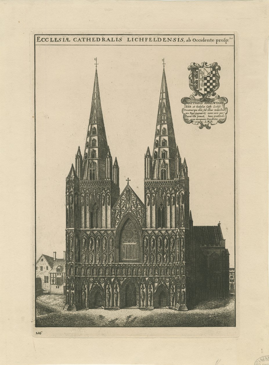 Lichfield Cathedral - West Front: gravering, og [?slut 17. århundrede] (tryk) af School English