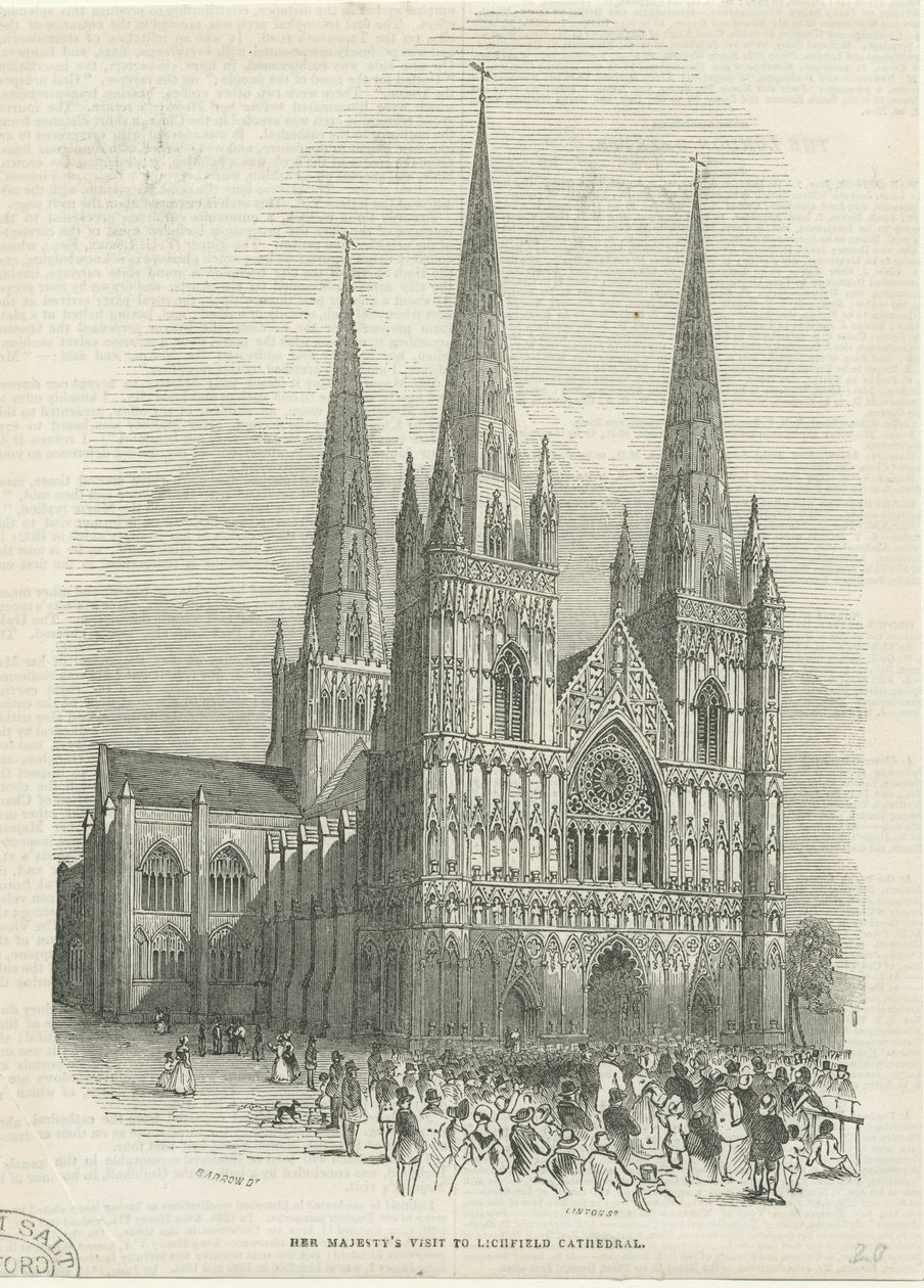 Lichfield Cathedral - West Front: træsnitsgravering, nd [1843] (tryk) af School English