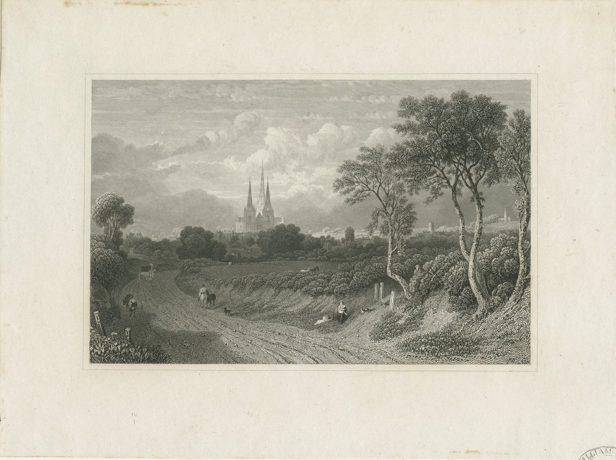 Lichfield Cathedral - West View (fjern): gravering og [?1700-tallet] (tryk) af School English