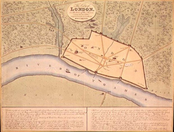 Kort over London i Saxon Times, ca. 900-950 e.Kr. (gravering) af School English