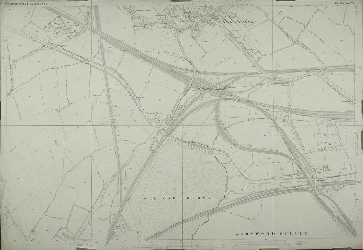 Kort over Willesden, London (litho) af School English