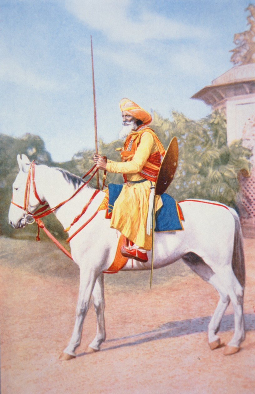 Maratha-hestekriger fra Indien (farve litografi) af School English