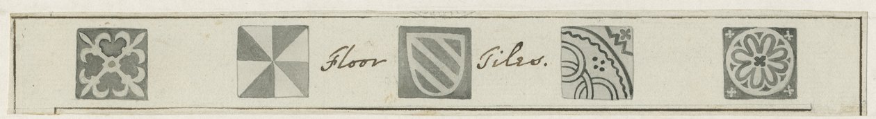 Mavesyn Ridware - Gulvfliser i Mavesyn Mortuary Chapel: sepia tegning, nd [?sent 18. århundrede] (tegning) af School English