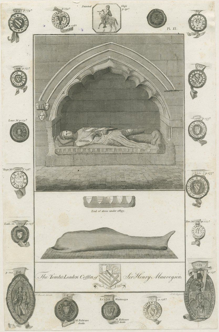 Mavesyn Ridware - Tomb of Sir Henry Mavesyn: engraving af School English