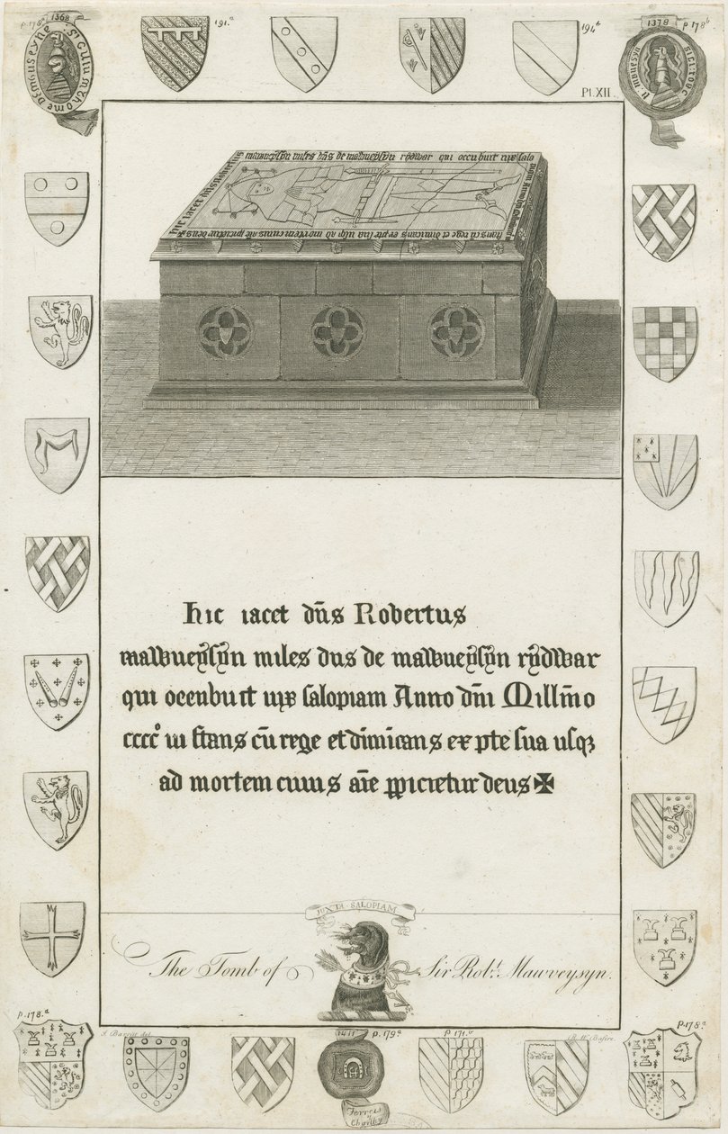 Mavesyn Ridware - Tomb of Sir Robert Mavesyn: gravering, nd [slut 18. århundrede] (tryk) af School English