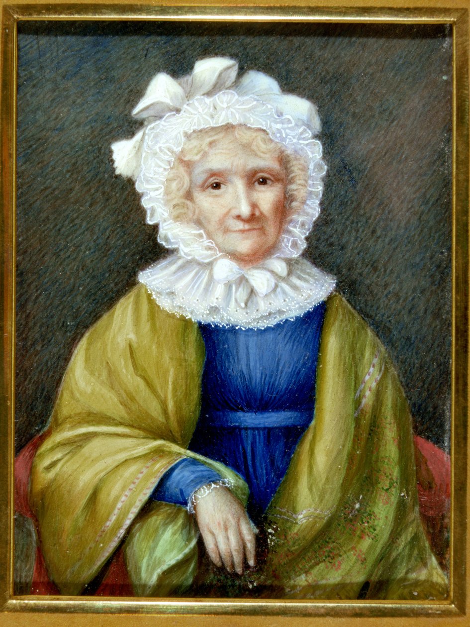 Miniatureportræt af Hannah More (1745-c.1833) (akvarel på elfenben) af School English
