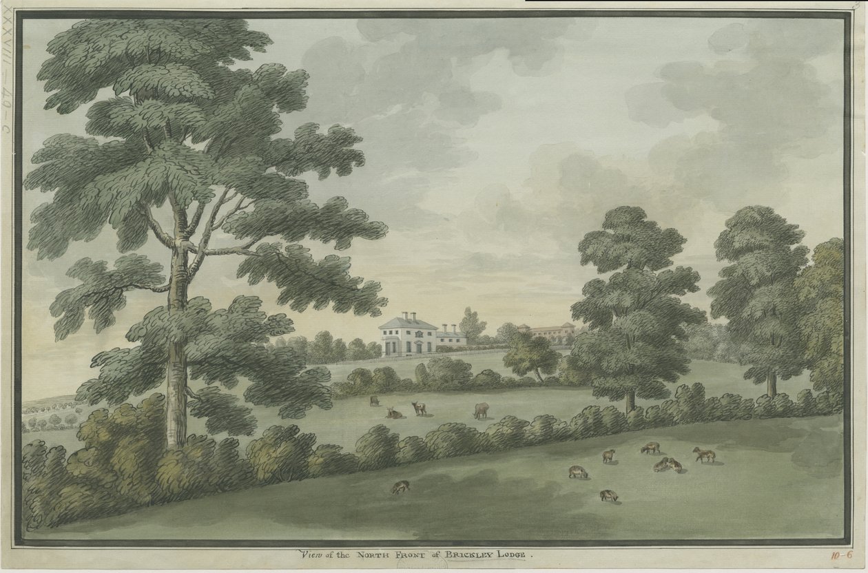 Needwood - Brickley Lodge: Watercolor Maleri og [C 1786] (maleri) af School English