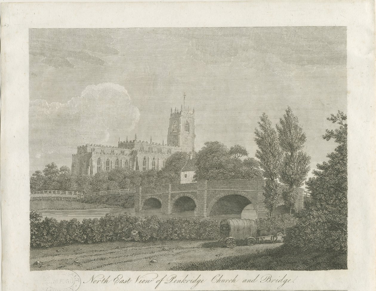 Penkridge Town - Church and Bridge: gravering, nd [slut 18. århundrede] (tryk) af School English