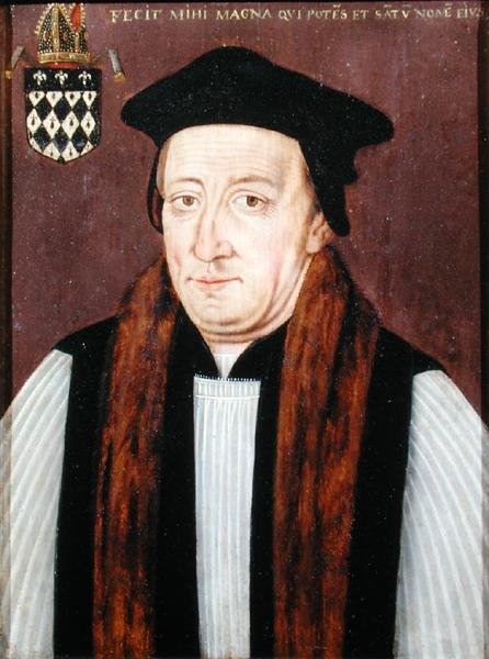 Portræt af William af Waynflete, biskop Wayneflete (olie på panel) af School English