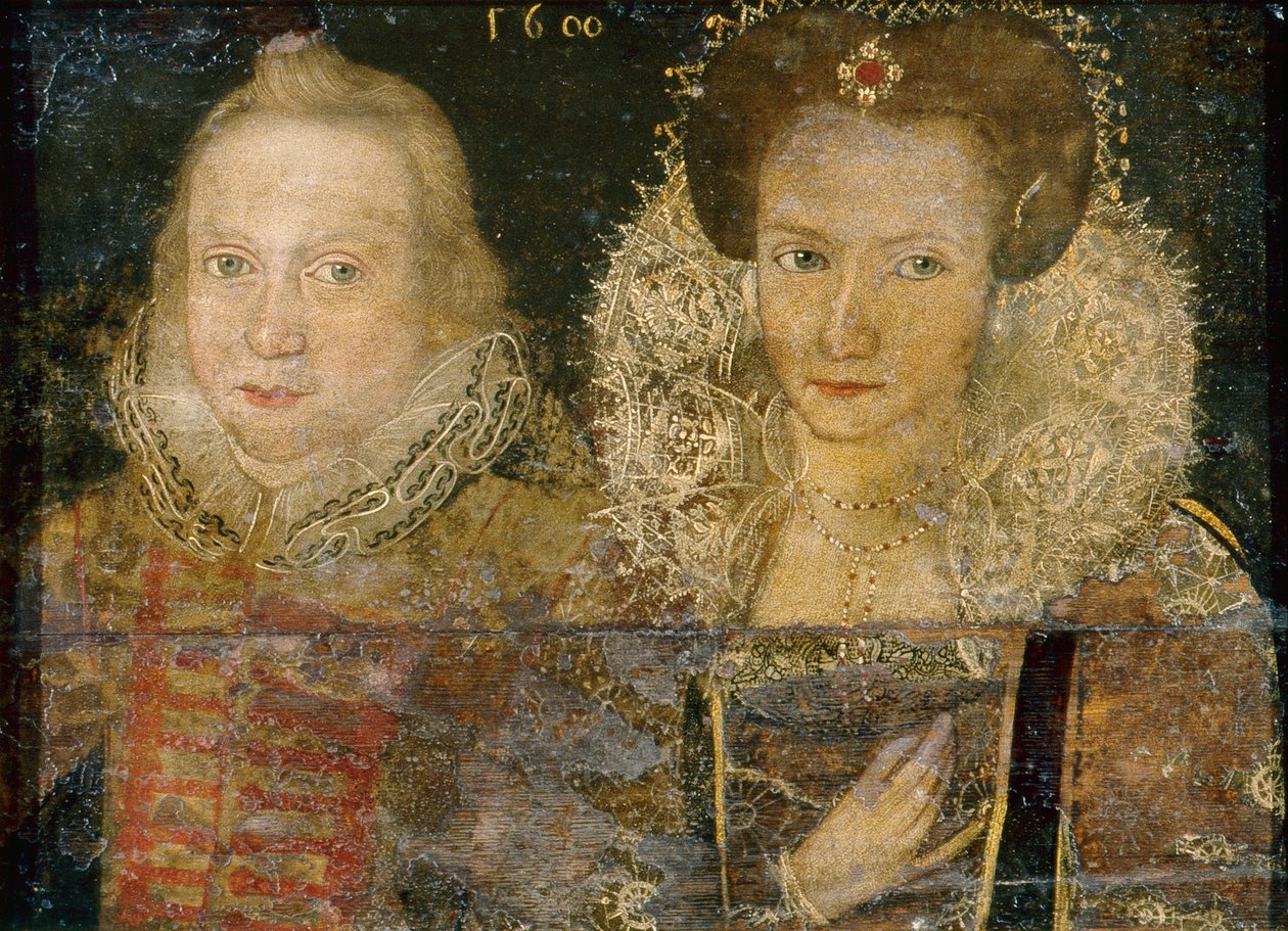 Portræt af en ung mand og kvinde, ca. 1600 (olie på træ) af School English