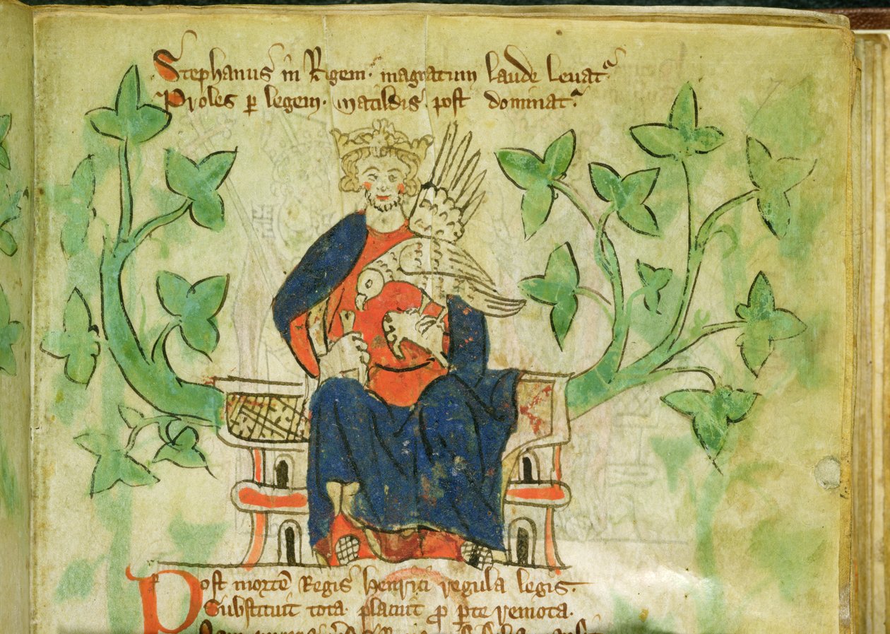 Roy.20 A II f.7 Kong Stephen på tronen, skrevet under Edward II