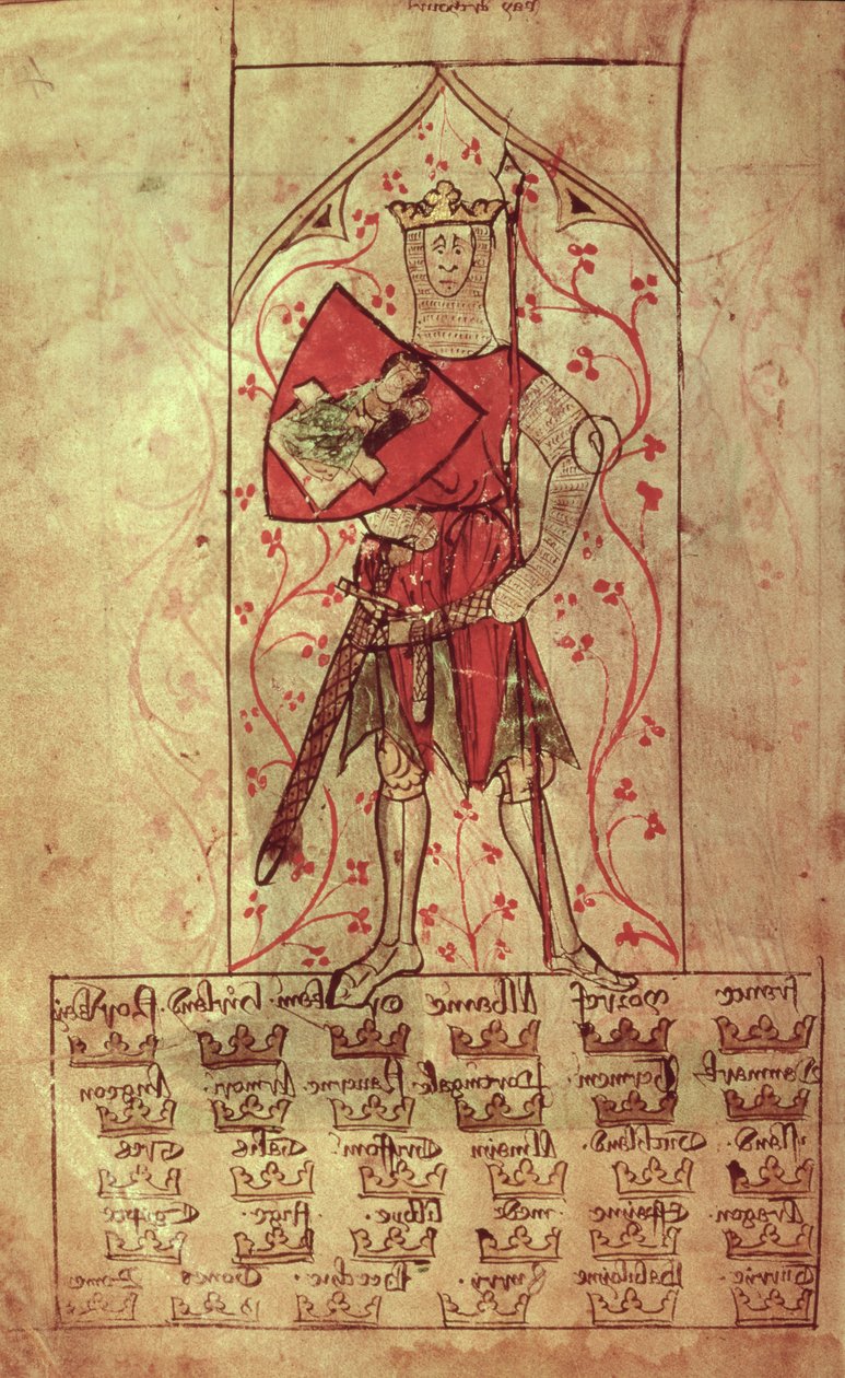 Roy 20 A II f.4r Kong Arthur og de tredive kongeriger skrevet under Edward II