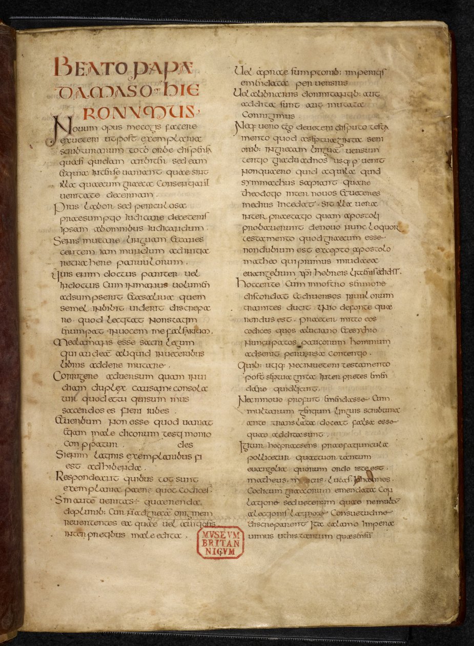 Royal MS Q E VI f.2r Side fra evangelier (den kongelige bibel) (vellum) af School English