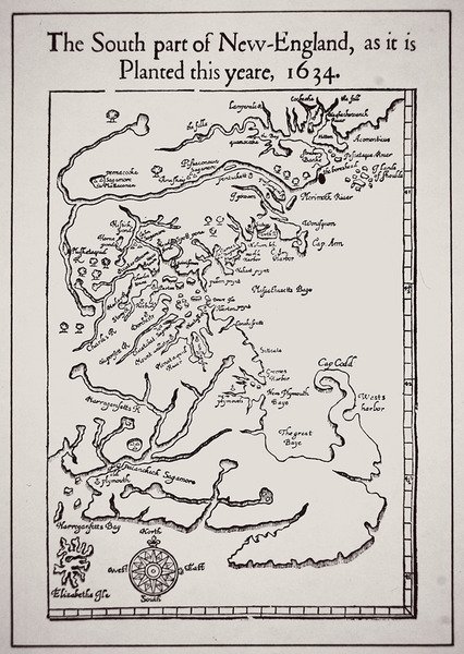 Den sydlige del af New England, som den er plantet i år 1634 (litho) af School English