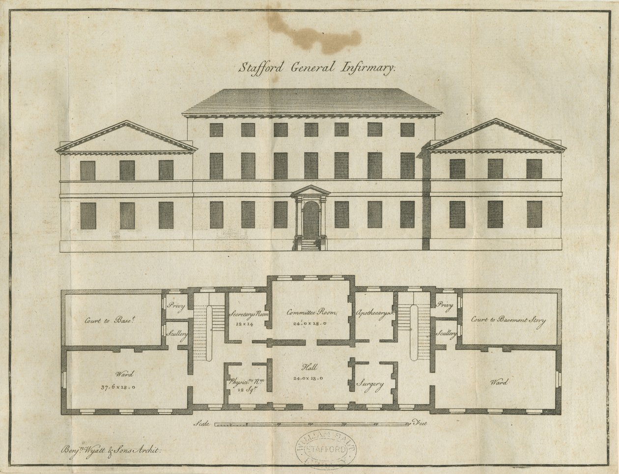 Stafford - County General Infirmary: pennetegning, nd [slutningen af det 18. århundrede] (tegning) af School English