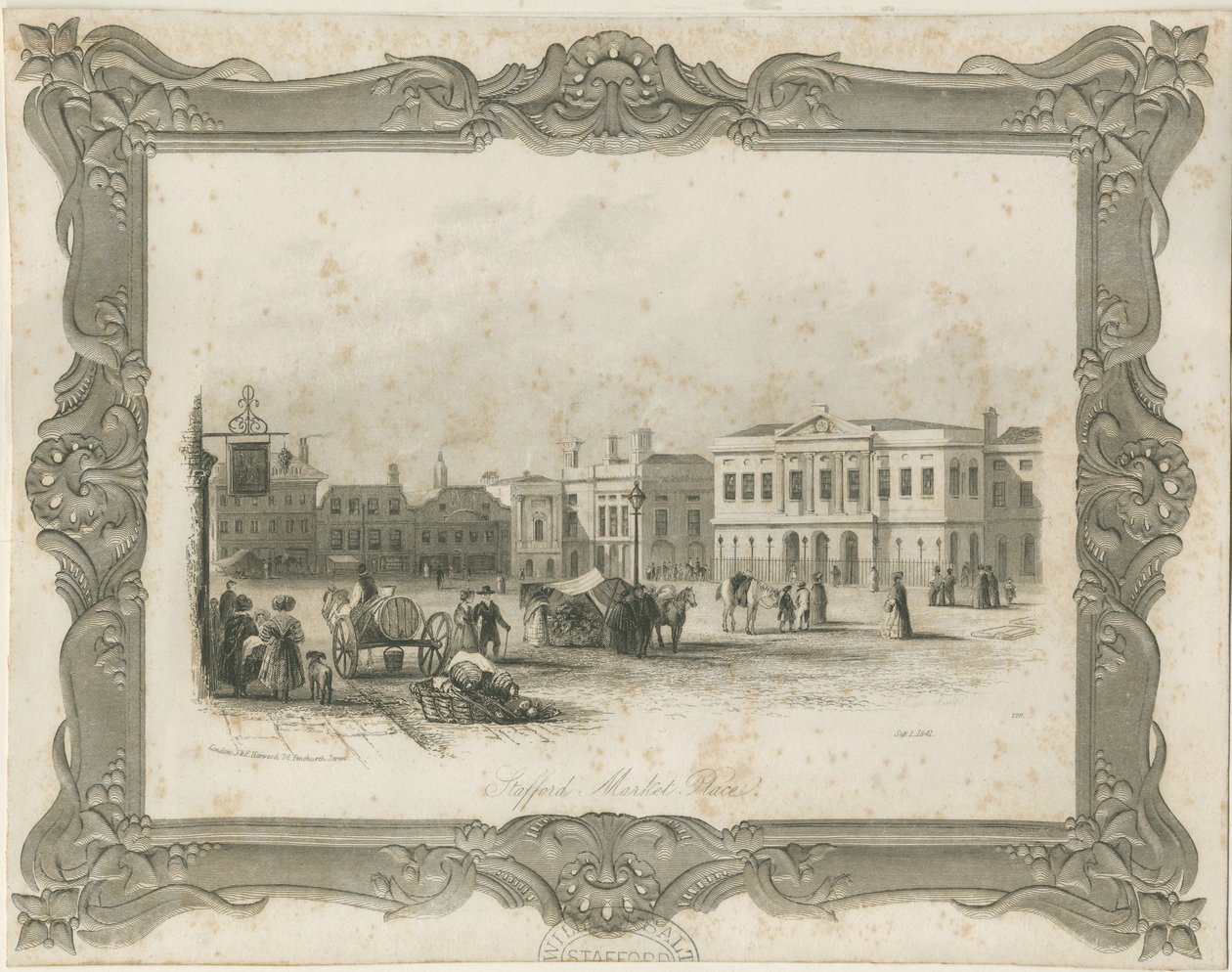 Stafford - Market Place: gravering, nd [c 1841] (tryk) af School English