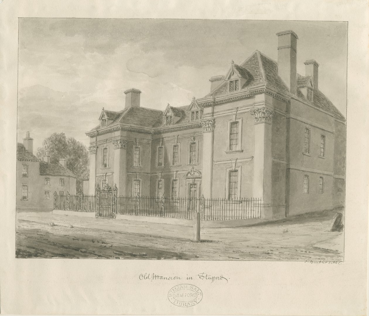 Staffordshire Hall: akvarelmaleri af School English
