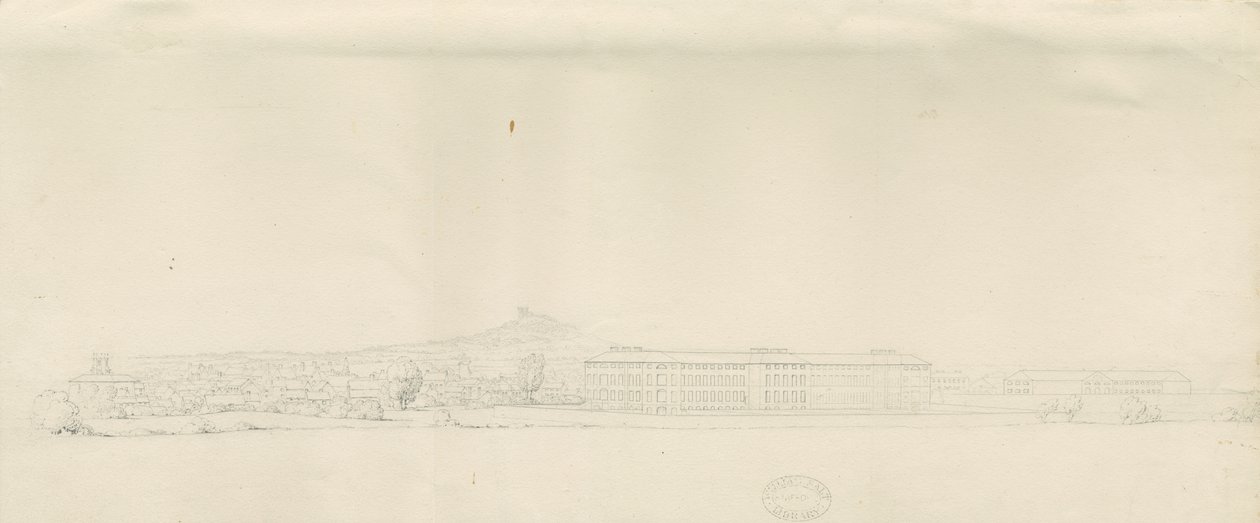 Stafford - View of Town: blyantstegning, nd [?1800-tallet] (tegning) af School English