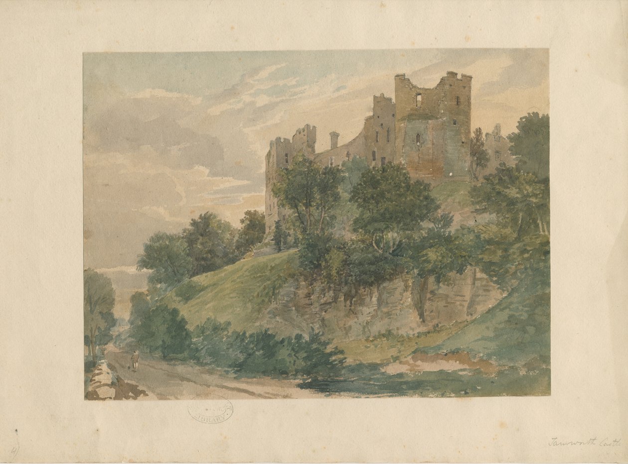 Tamworth Castle: akvareltegning, nd [?1800-tallet] (maleri) af School English