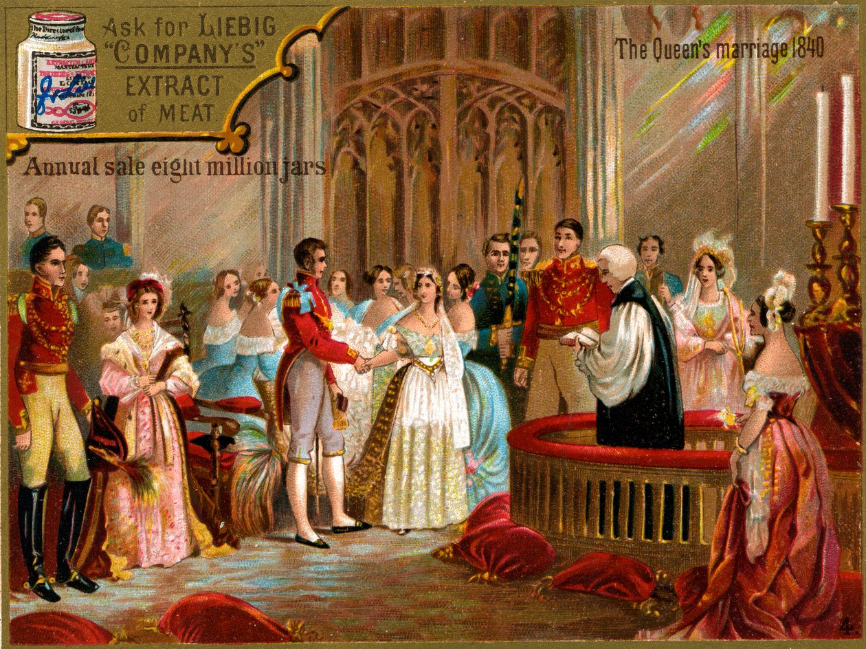 Dronning Victorias ægteskab med prins Albert i 1840, Liebig-kort (tryk) af School English