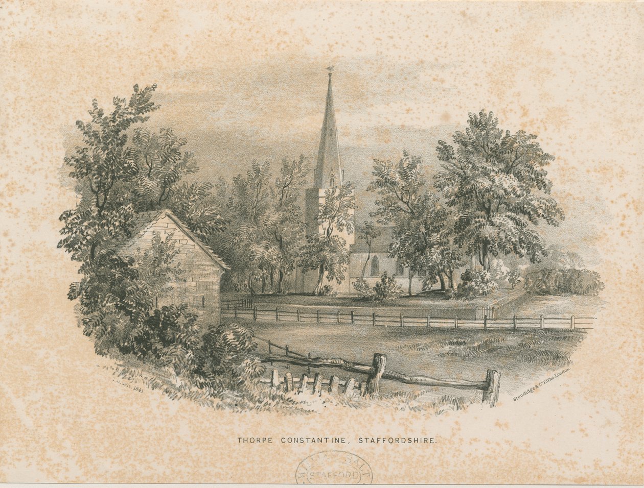 Thorpe Constantine Church: litografi (vignetteret) af School English