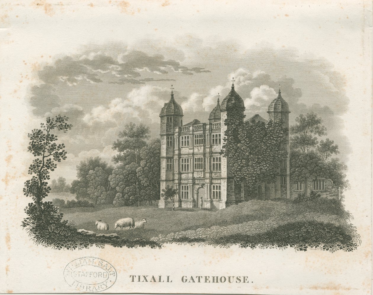 Tixall Hall - Gatehouse: gravering (vignetter) og [begyndelsen af det 19. århundrede] (tryk) af School English