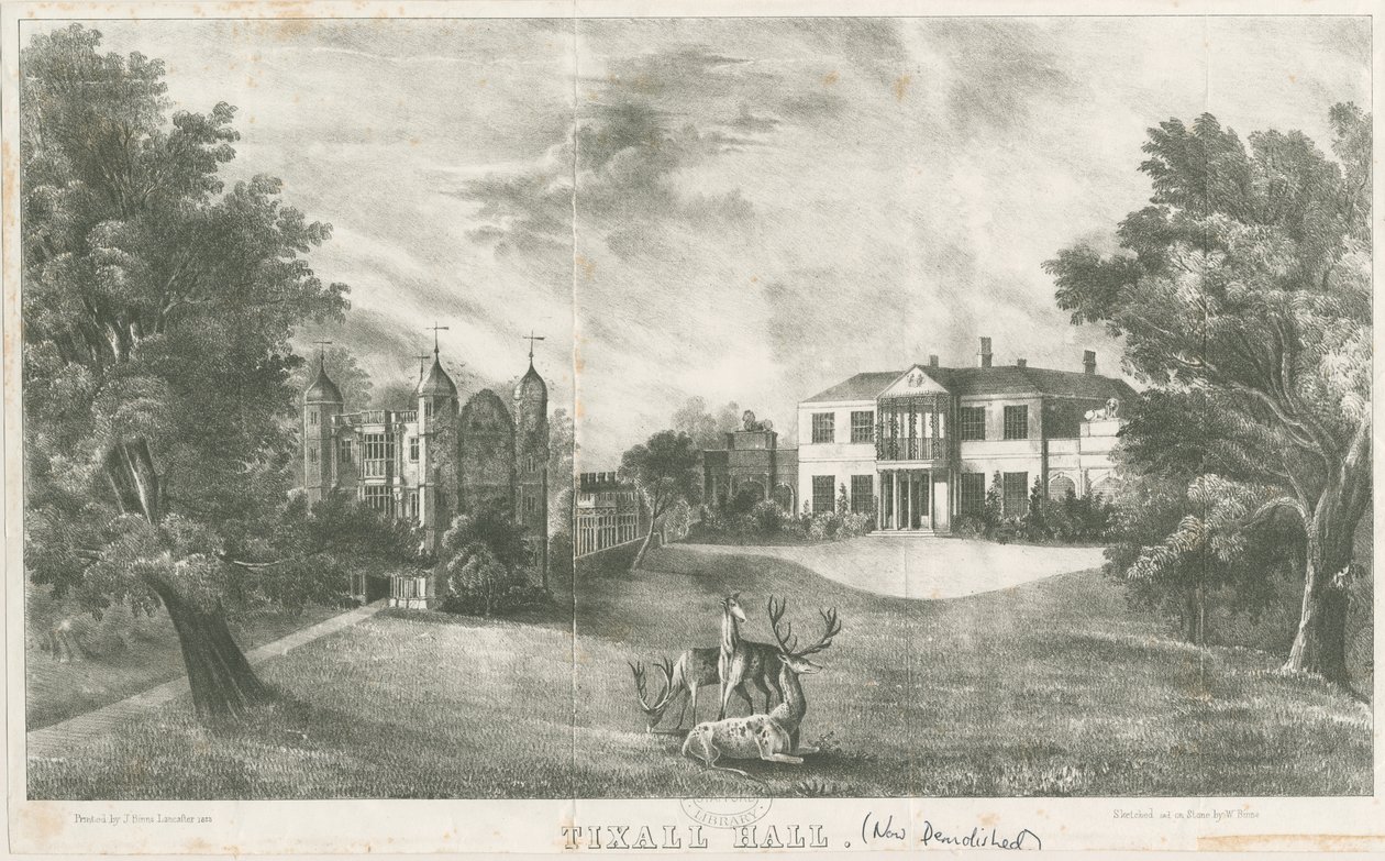 Tixall Hall and Gatehouse: litografi, nd [c 1833] (tryk) af School English