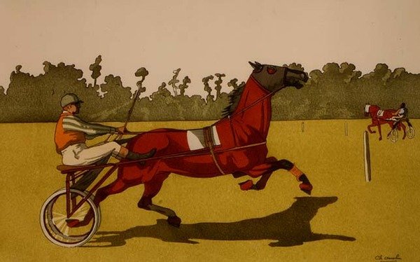 Trav pony trækker en racervogn (poshoir print) af School English