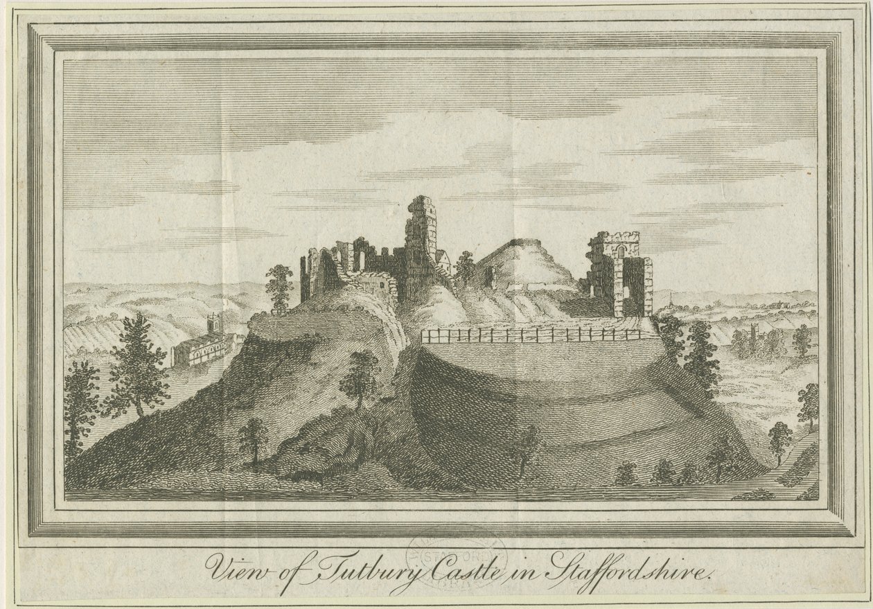 Tutbury Castle - East View: gravering, nd [1731] (tryk) af School English