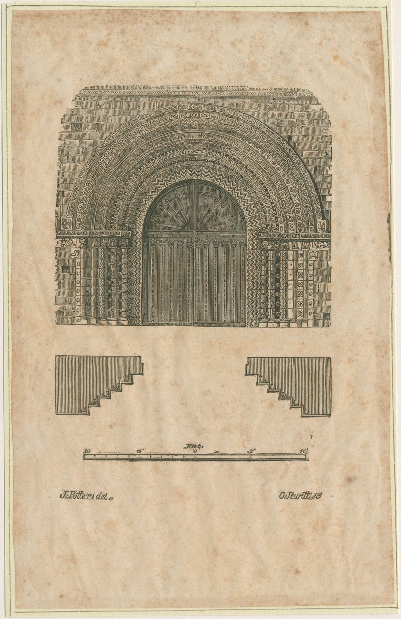 Tutbury Priory Church - West Doorway: træsnitsgravering, nd [?begyndelsen af det 19. århundrede] (tryk) af School English