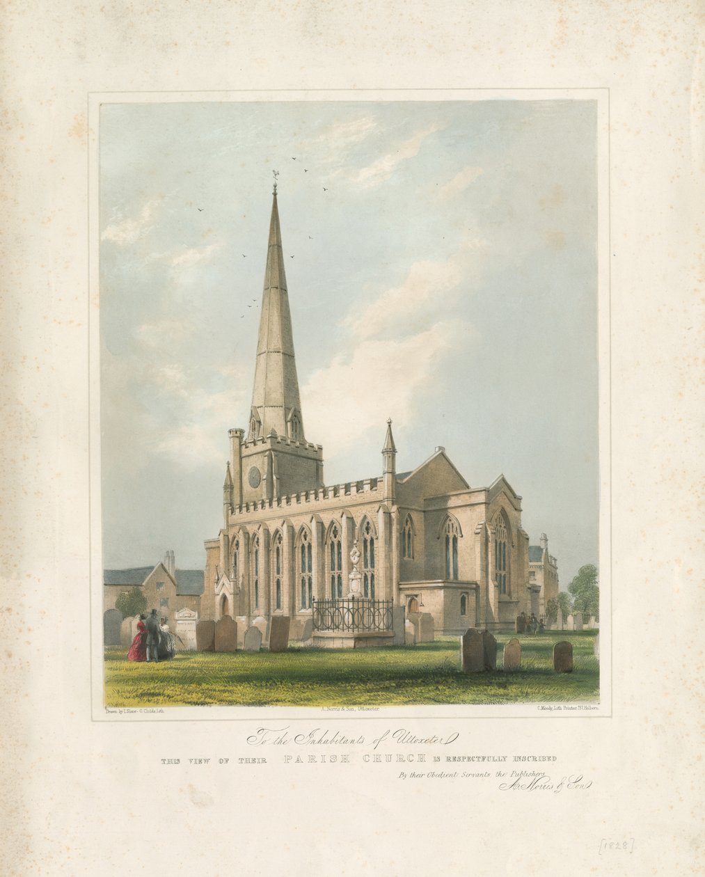 Uttoxeter Church [Ny]: malet litografi, nd [c 1828] (tryk) af School English