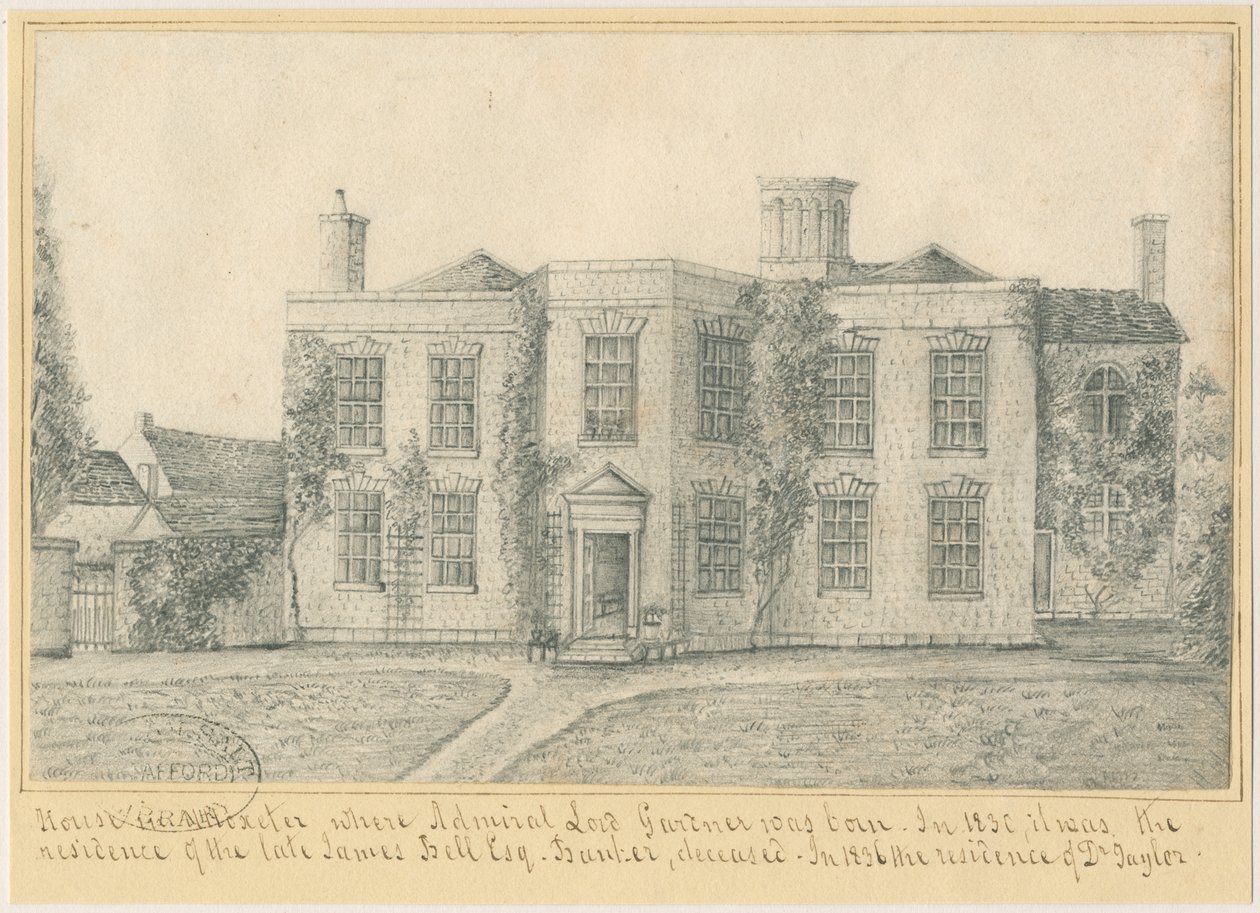 Uttoxeter Town - Admiral Lord Gardners fødested: blyantstegning, nd [?midten af det 19. århundrede] (tegning) af School English