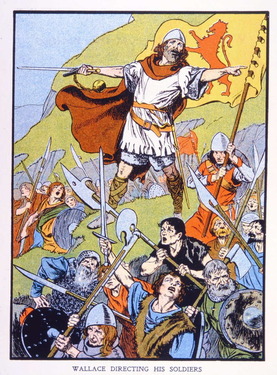 William Wallace dirigerer sine soldater (farve litho) af School English