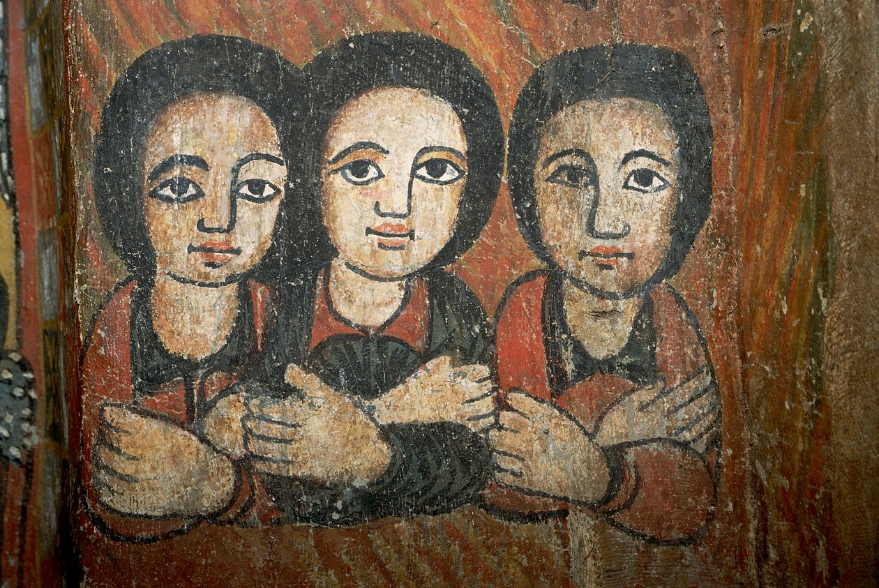Detalje af vægmaleri (fresko) af School Ethiopian