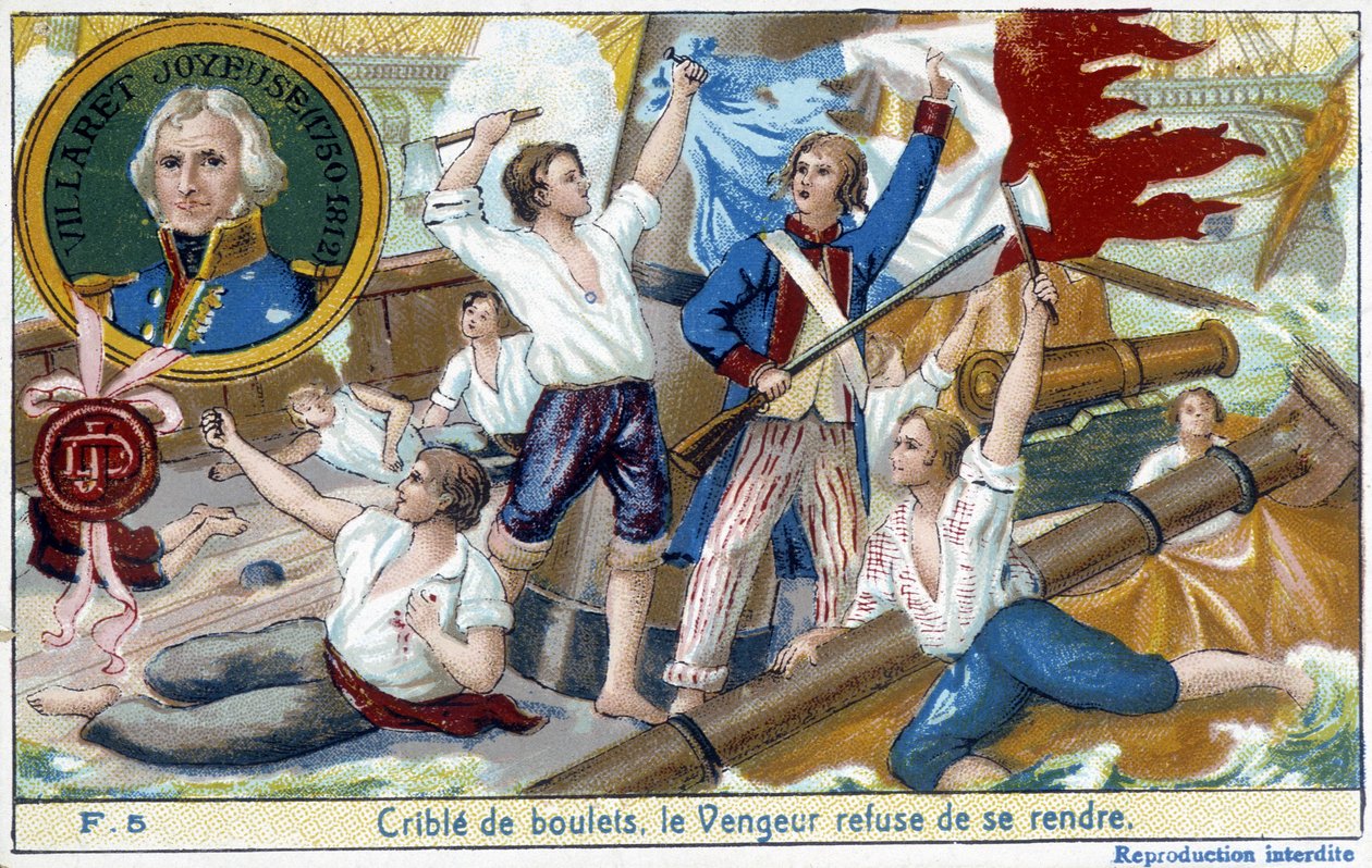 Admiral Villaret (1750-1812), en repræsentant i medaljonen, leverede søslaget ved Ouessant til den engelske Howe i 1794. af School French