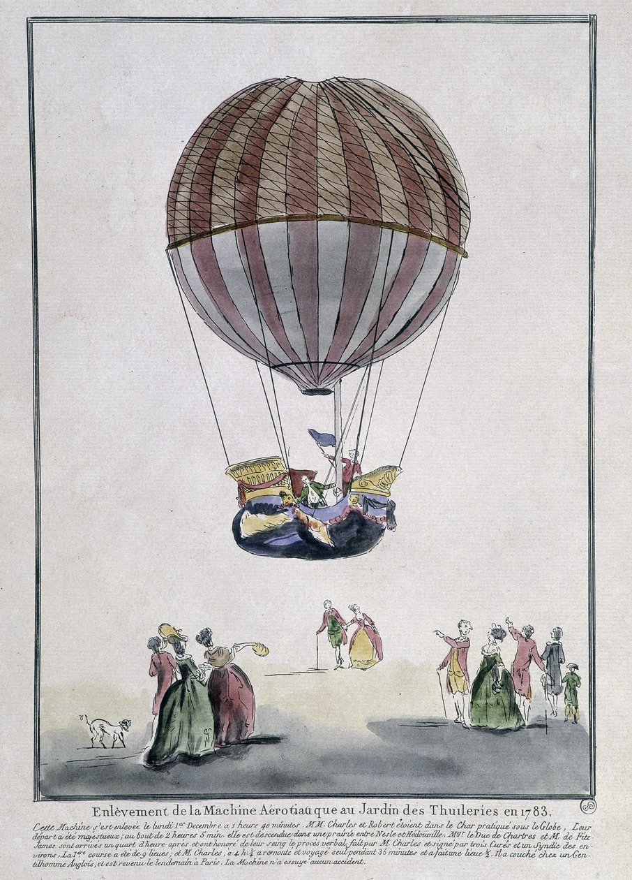 Aerostatisk maskine fjernelse i Tuileries Garden i 1783 af School French