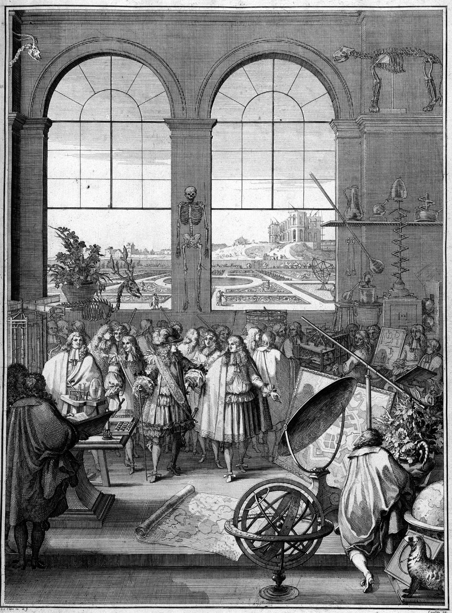 Allegory of Science (Louis XIV visiting science, 2. fly, Paris Observatory) af School French